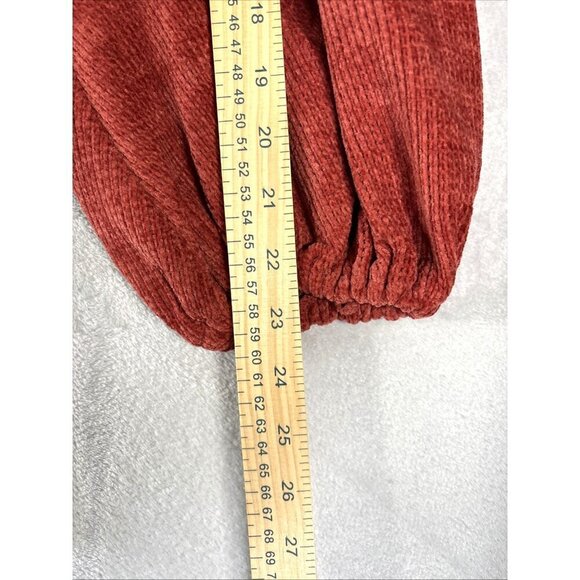 Selfie Leslie Diva Velvet Yarn Knit Sweater Dress Puff Sleeve Rust Womens Size L - Picture 8 of 15